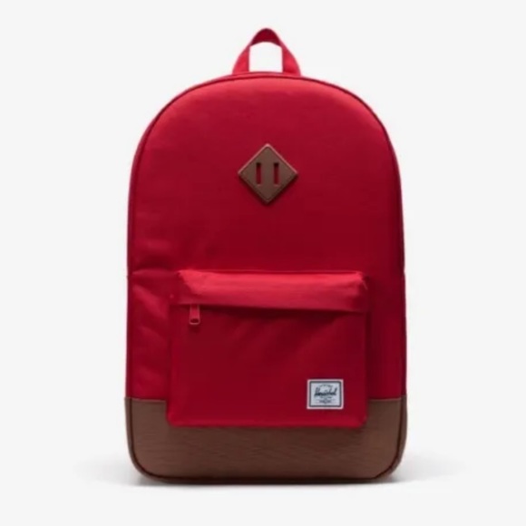 Herschel Heritage Backpack Red/Saddle Brown School Laptop Bag Travel - Picture 2 of 8
